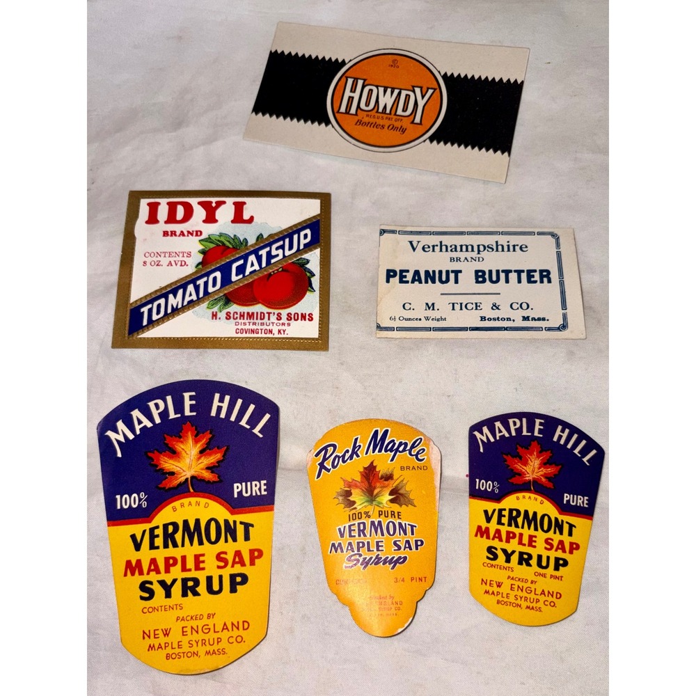 Vintage Food & Beverage Paper Labels Lot of 6 – 1910s-1930s NOS Ephemera